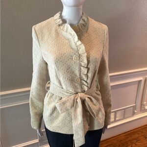 Young Essence Cream Ruffle Tie-Waist Blazer